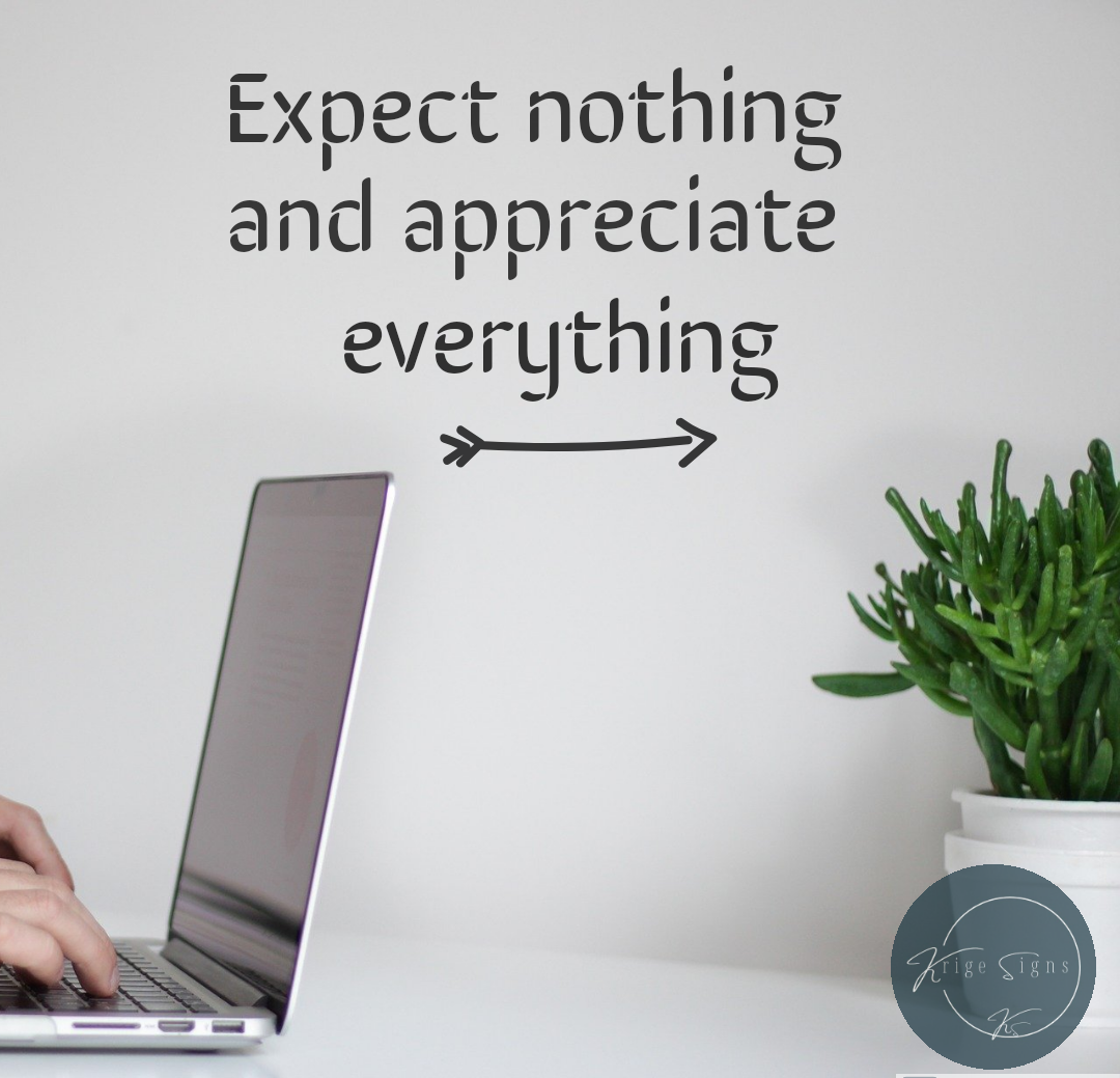 50147 - "Expect nothing and appreciate everything" matt vinyl wall art decal 915mm x 600mm