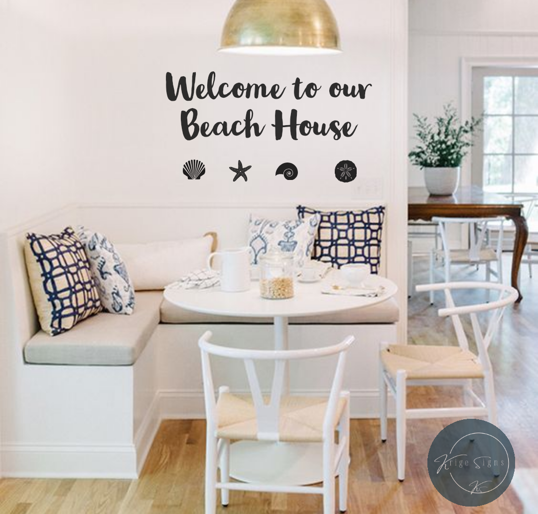 50172 - " Welcome to our Beach House" matt vinyl wall art decal , see photo section for decal sizes