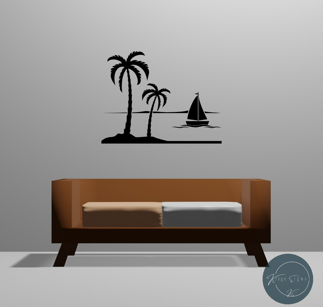 50173 - "Island Life" matt vinyl wall art decal 780mm x 600mm, in colour of your choice see chart.