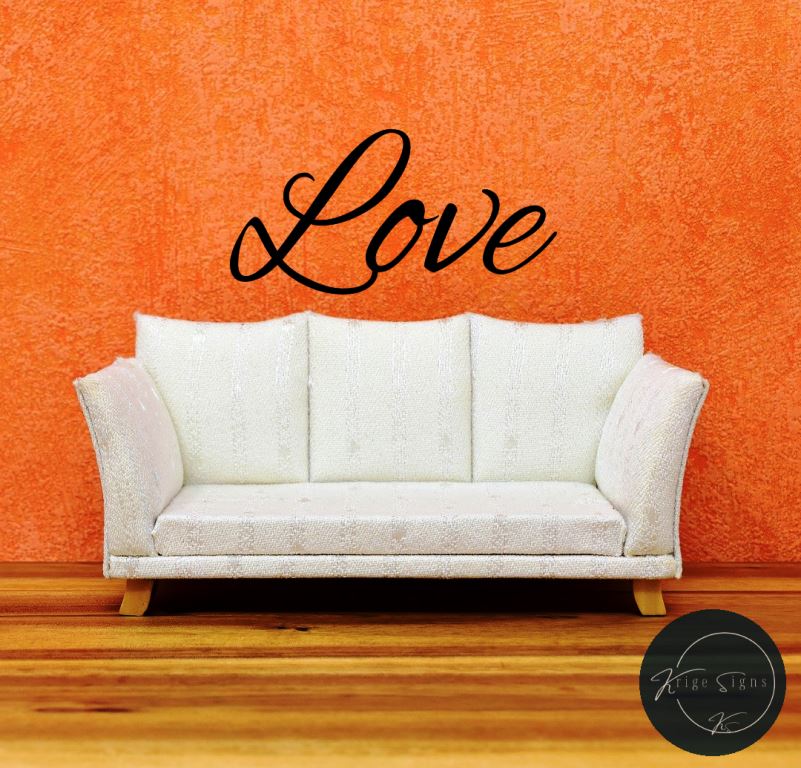 50181 - "Love" matt vinyl wall art decal 600mm x 300mm in any colour of your choice see colour chart.