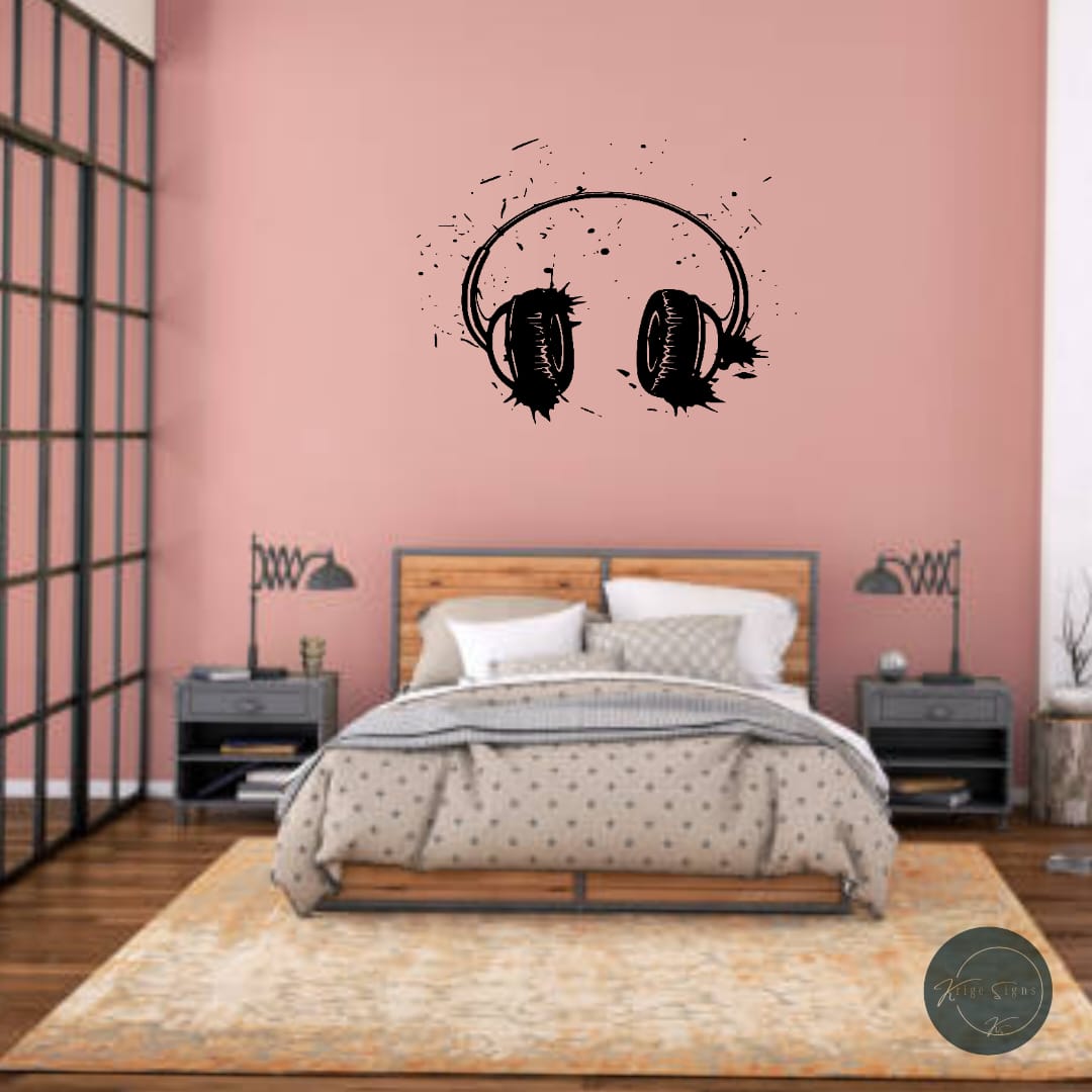 50199 - Head Phones vinyl wall art decal 885mm x 460mm